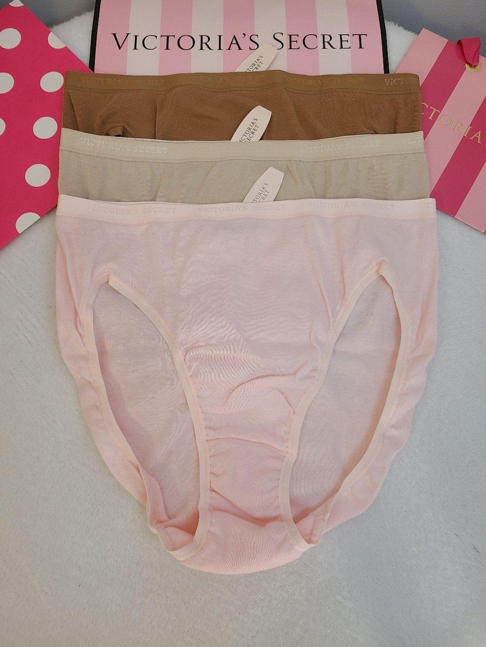 VTG Victoria's Secret 3pk Signature Cotton Classic Hi-leg Brief Panties Size Lg